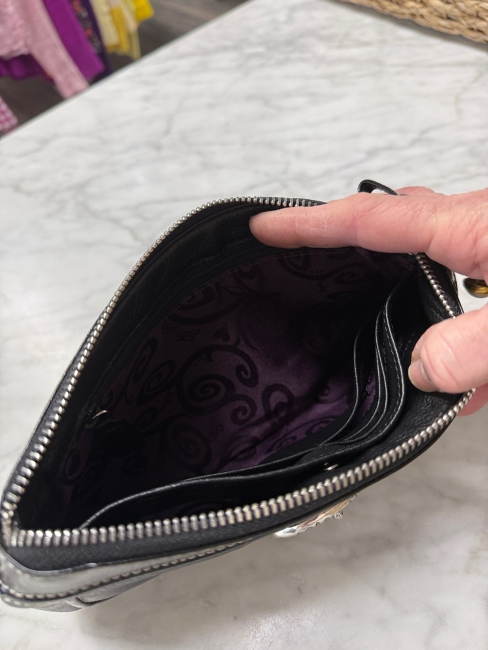 Brighton Black Patent Leather/Leather Clutch Wristlet Crossbody Bag - Picture 7 of 10